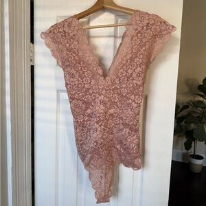 Elegant Pink Lace Bodysuit